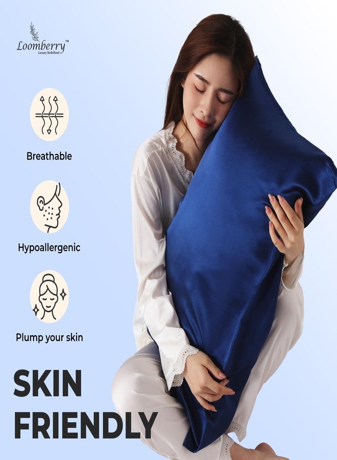 LOOMBERRY 100% Pure Mulberry Silk Pillowcase for Hair and Skin, 6A Grade 22 Momme Silk Pillow Cases with Zipper, Soft Cooling Washable Both Sided Silk Pillow Cover (Navy Blue, Standard 20''x26’’) - Image 3